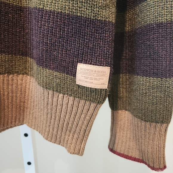 Scotch & Soda Amsterdam Striped Stripe Sweater Sz L Burgundy Green Navy Crewneck - Picture 4 of 15
